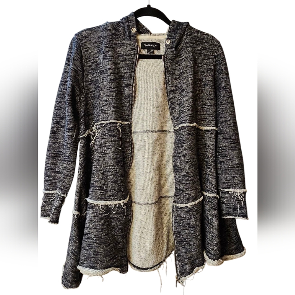 Charlie Paige Gray Distressed Zip-Up Cardigan Sweater Jacket Open Front Small